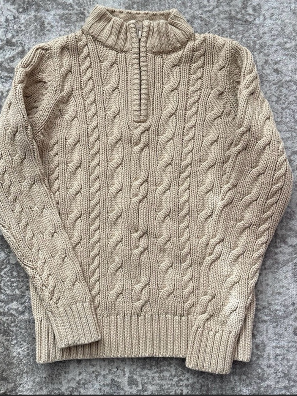 Boys Cable Knit Half-Zip Sweater - Beige